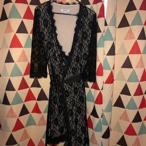 Black and Nude Lace Wrap Dress